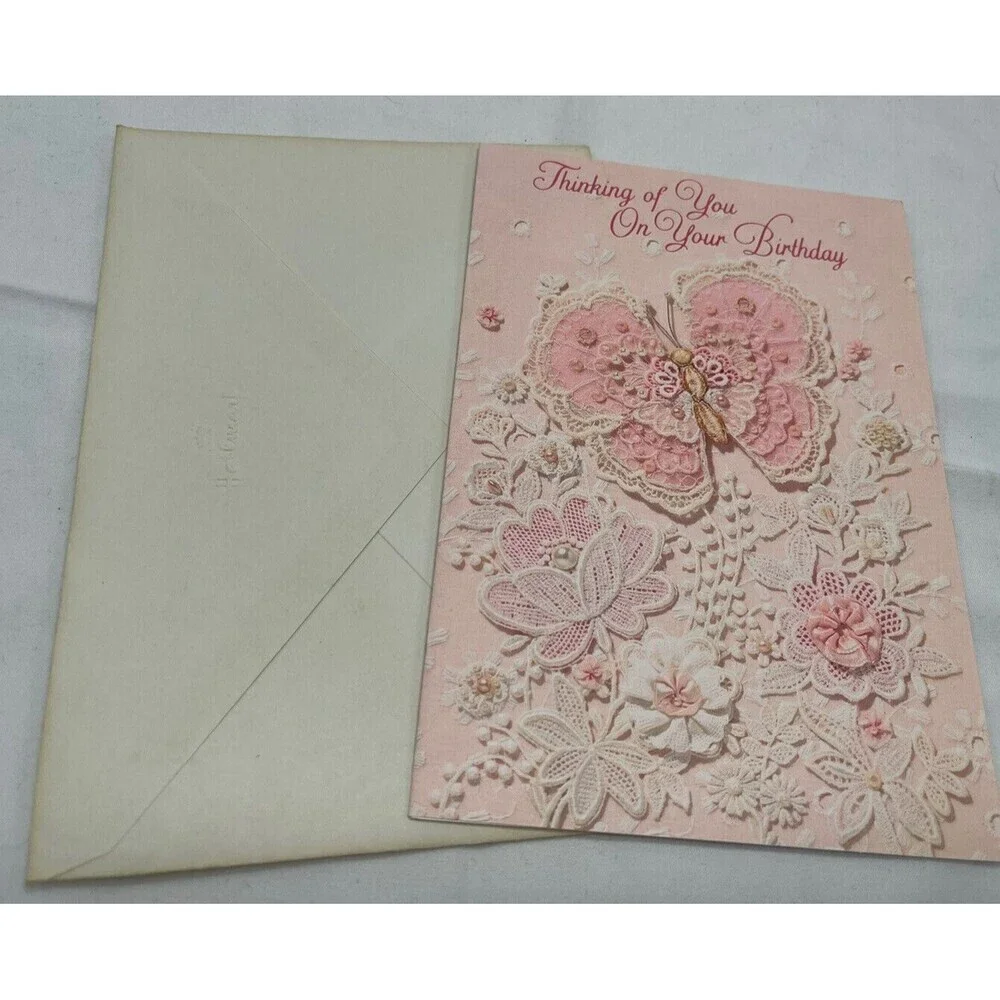 VINTAGE HALLMARK PINK BUTTERFLY LACE GREETING CARD UNUSED BIRTHDAY RARE